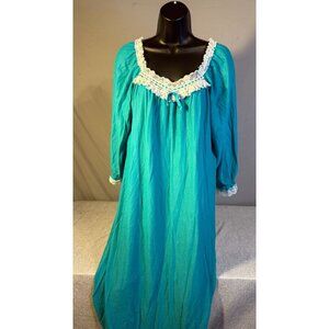Vintage Fasination Green Lace Nightgown Gown Long Nightie Womens Large L 80s